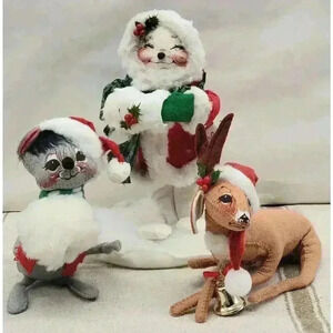 Vintage Annalee Christmas Decor Lot Of 3 Mouse Mice Deer Dolls Poseable 1990's